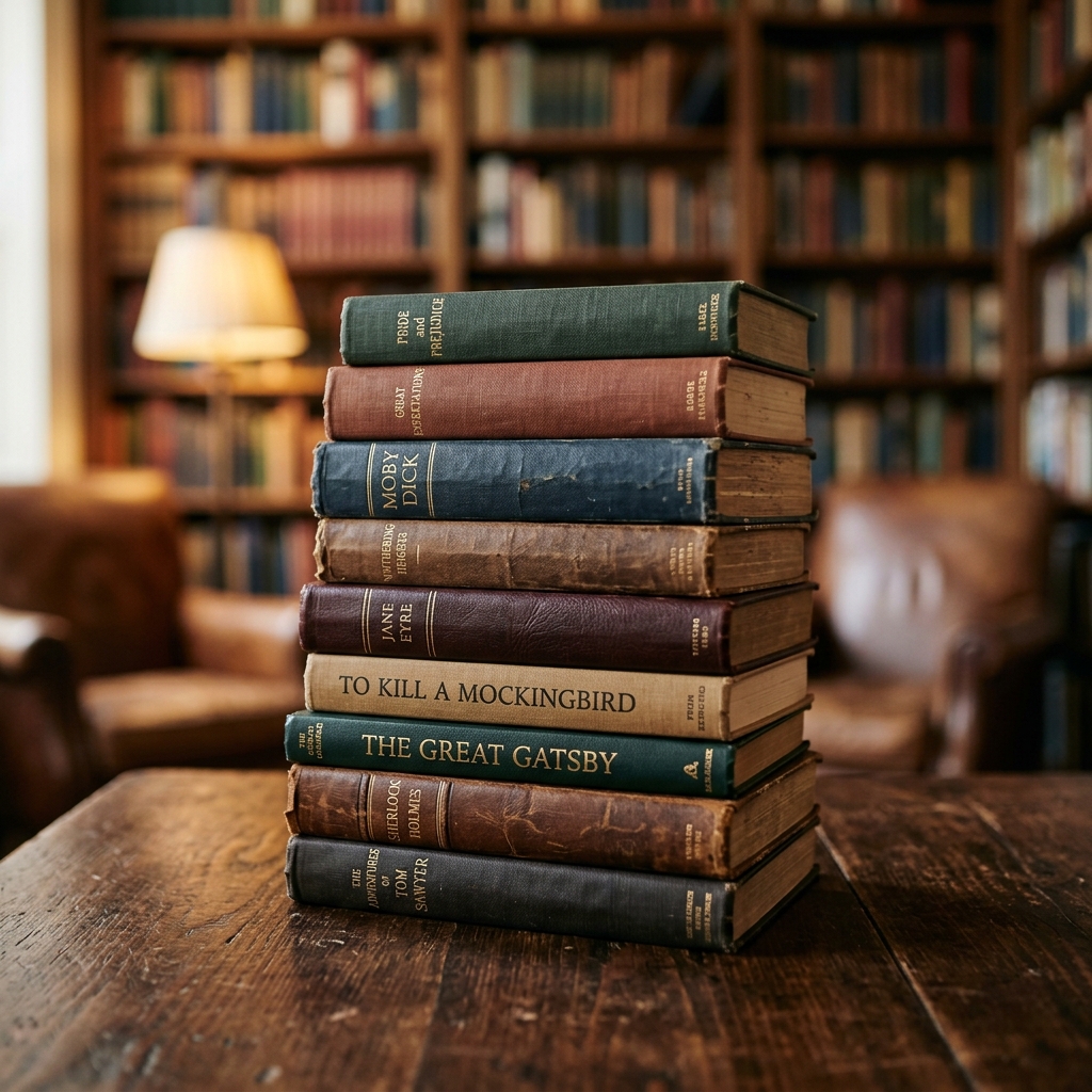 Stack of books on a desk