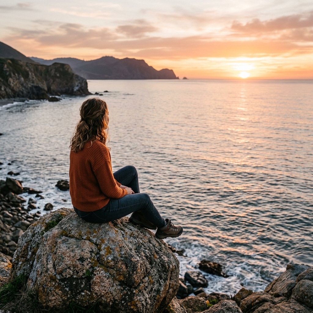 Person watching sunset over water